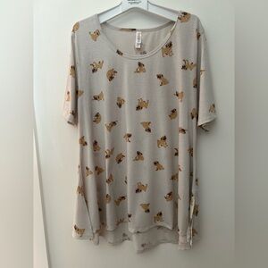 LuLaRoe Long T-shirt With black poka dot and PUG design